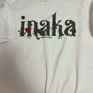 Inaka White Graphic Tee with Floral Design